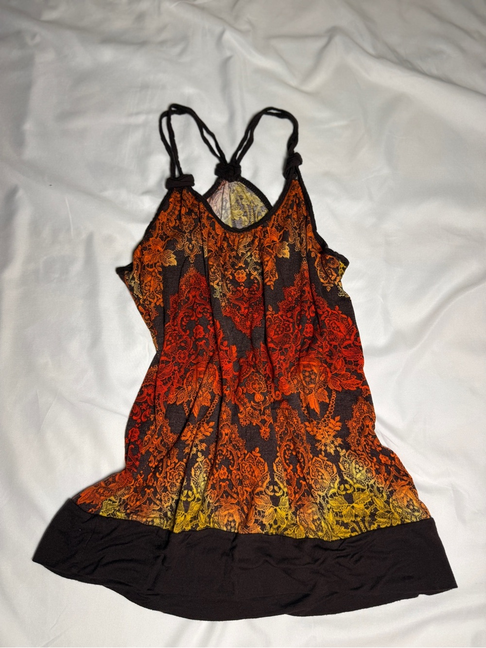 Women's Sleeveless Floral Ombre Tank Top - Black, Red & Orange